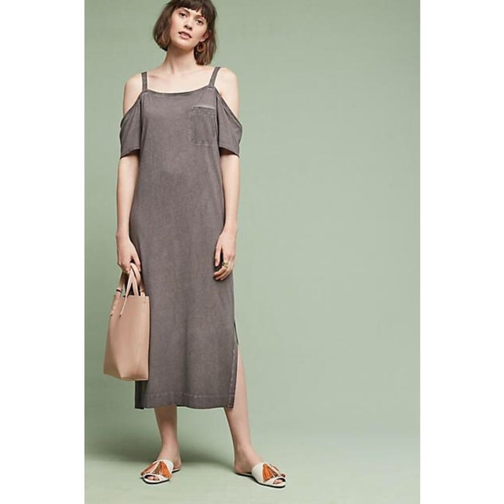 Cloth & Stone Womens size Large Cold Shoulder Midi Dress Gray Beachy Coastal